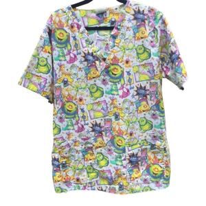 Cottonality womens scrub top 1X XL nurse pediatric monster cartoon fun vet tech
